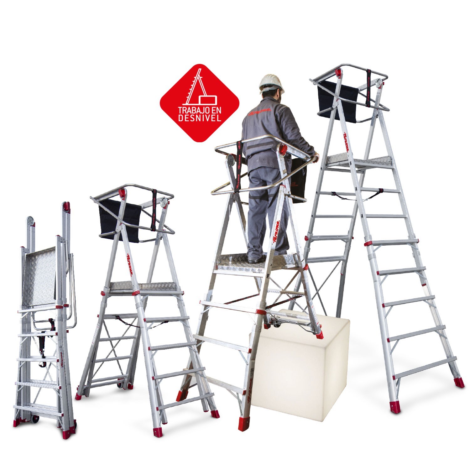 PLS | Escalera con amplia plataforma y altura regulable